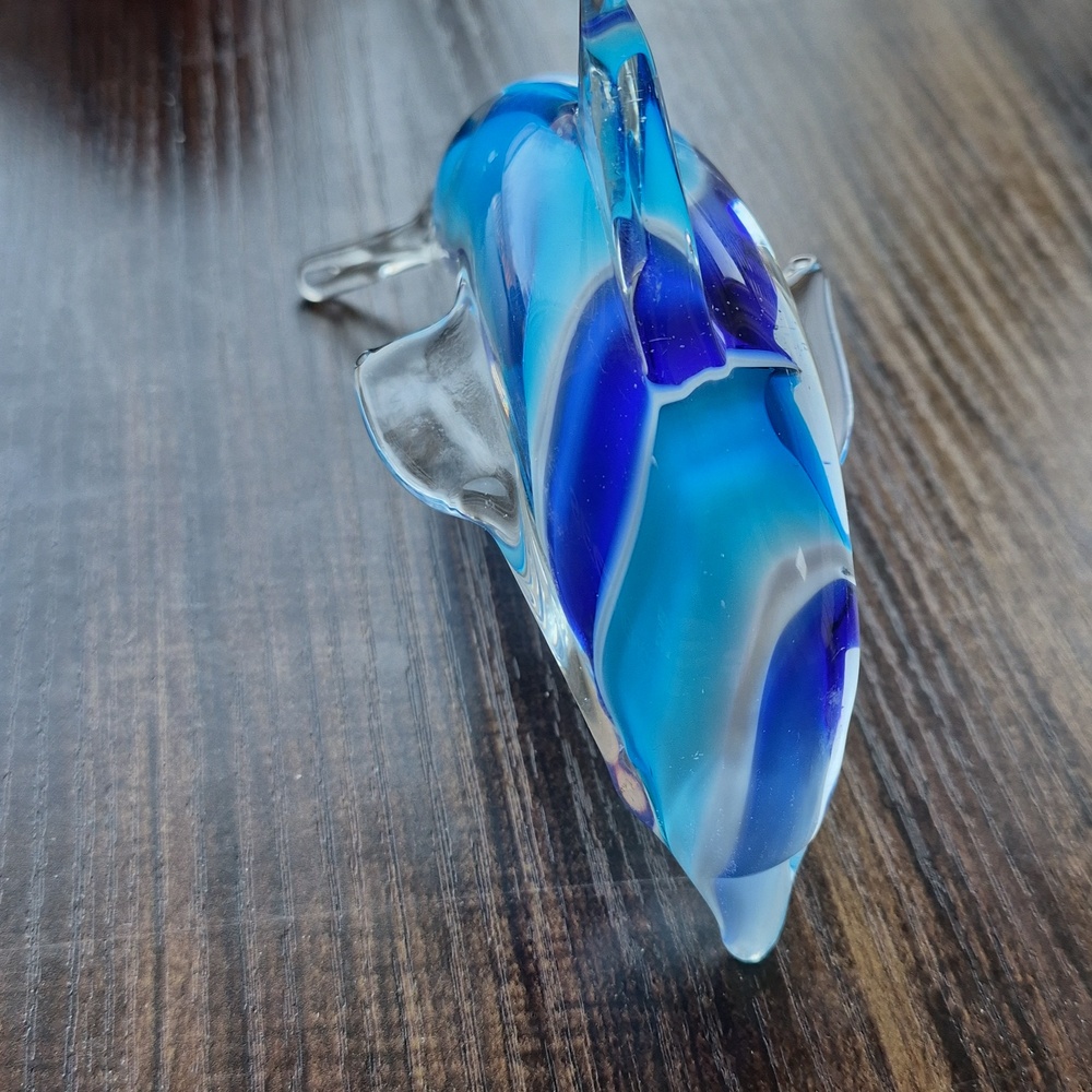 Glass Dolphin Figurine in Blue and White